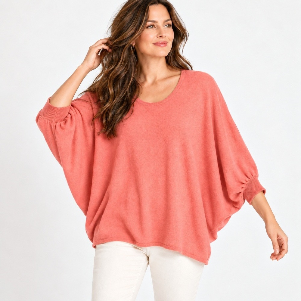Garnet Hill 100% Cashmere Dolman Batwing Sweater Coral Pink Womens M Oversized